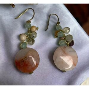 Pannee Orange‎ Moonstone & Sterling Silver Dangle Earrings Multigemstone Cluster